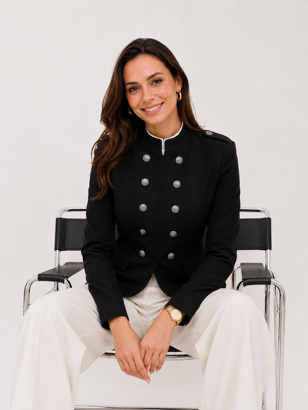Atelier Rue Cropped Blazer — Double Jewel Buttons