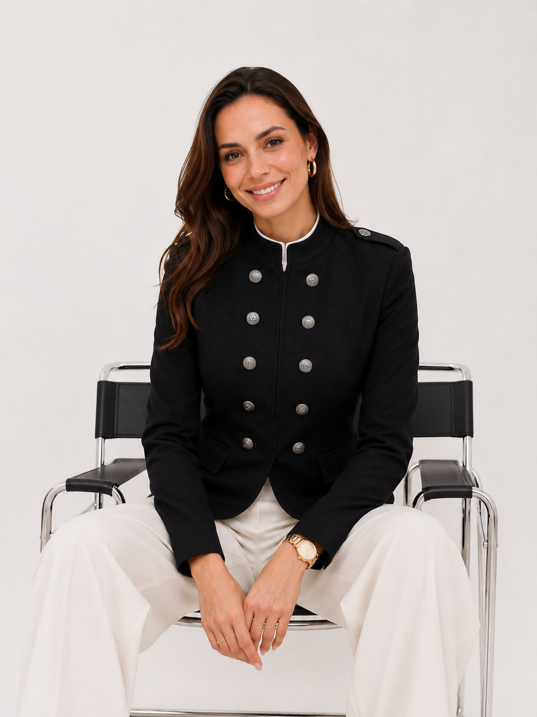Atelier Rue Cropped Blazer — Double Jewel Buttons