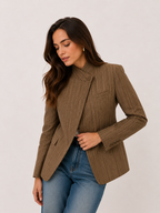 Stone Grey Pinstripe Cape-Shoulder Blazer EDITAR