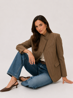 Stone Grey Pinstripe Cape-Shoulder Blazer EDITAR