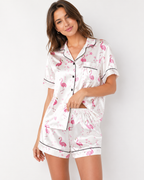 Women’s Satin-Feel Short Pyjama Set – Button-Through Short Sleeve Shirt & Shorts