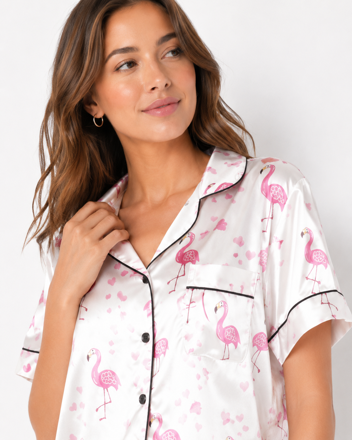 Women’s Satin-Feel Short Pyjama Set – Button-Through Short Sleeve Shirt & Shorts