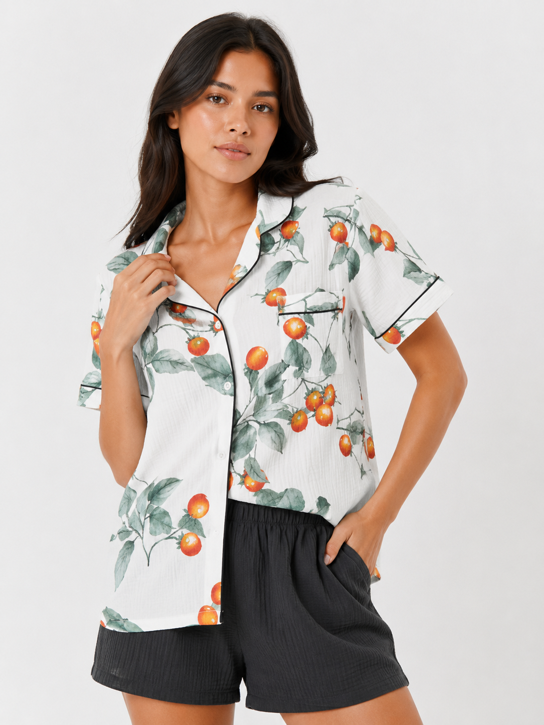 Women’s Short Pyjama Set (2-Piece) – Button-Through Short Sleeve Shirt & Relaxed Shorts
