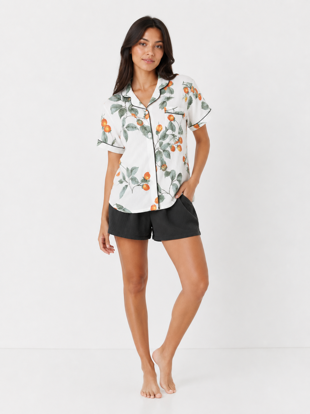 Women’s Short Pyjama Set (2-Piece) – Button-Through Short Sleeve Shirt & Relaxed Shorts