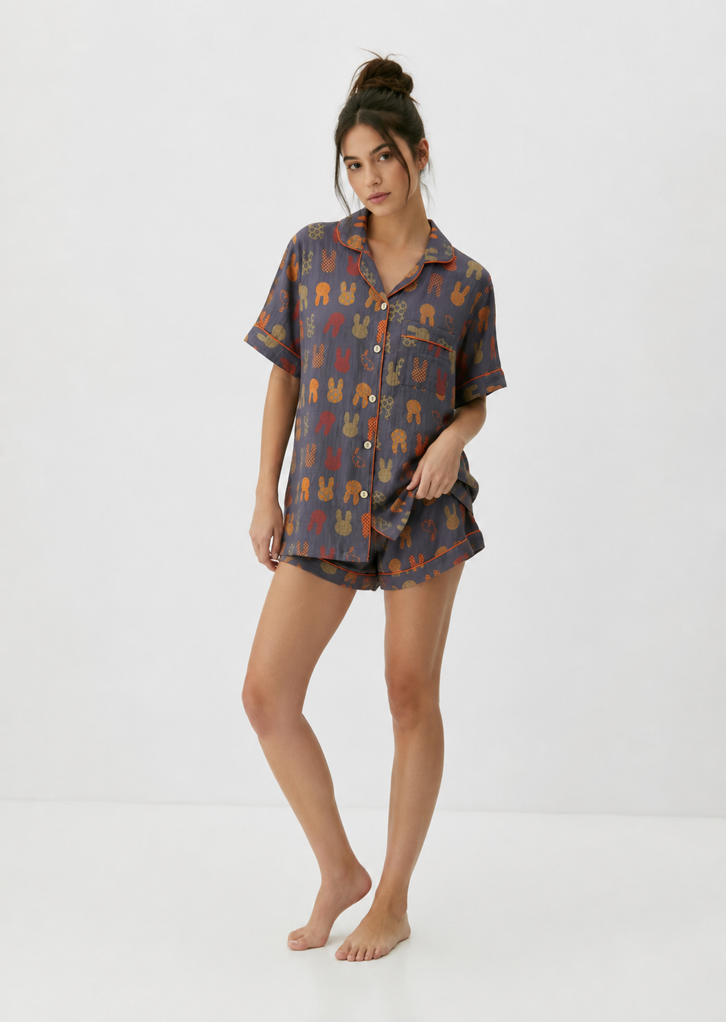 Women’s Short Pyjama Set (2-Piece) – Button-Through Short Sleeve Shirt & Elasticated Waist Shorts