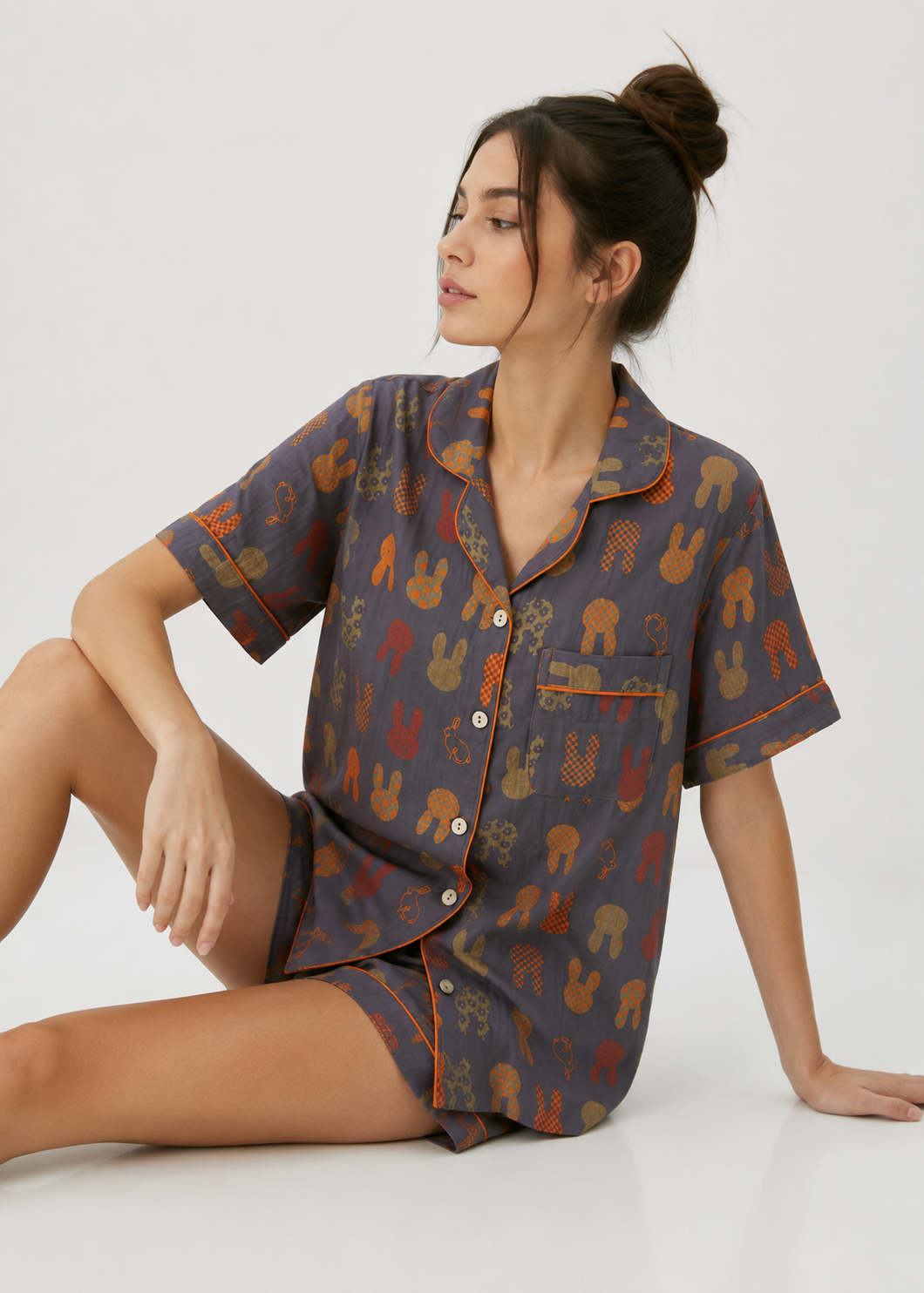 Women’s Short Pyjama Set (2-Piece) – Button-Through Short Sleeve Shirt & Elasticated Waist Shorts