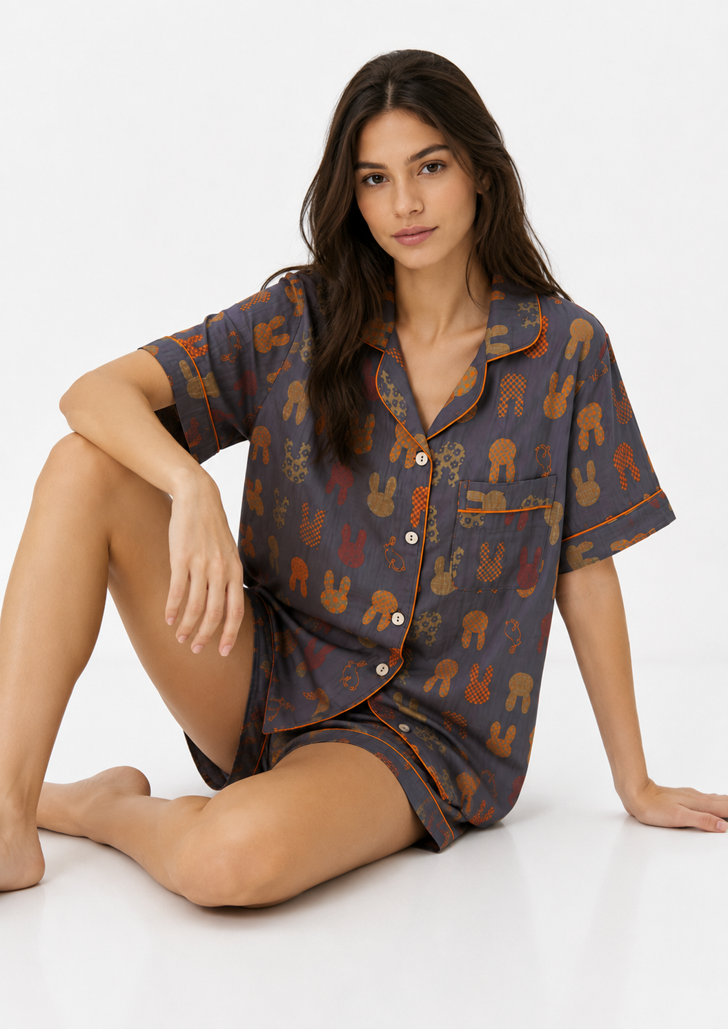 Women’s Short Pyjama Set (2-Piece) – Button-Through Short Sleeve Shirt & Elasticated Waist Shorts