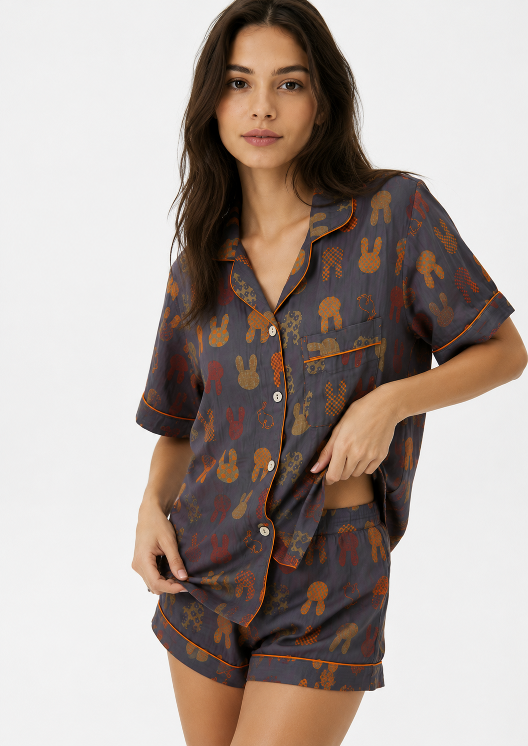 Women’s Short Pyjama Set (2-Piece) – Button-Through Short Sleeve Shirt & Elasticated Waist Shorts