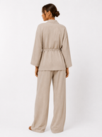 Belted Wrap Shirt and Wide-Leg Trouser Set