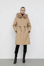 Longline Parka Coat with Fur Collar