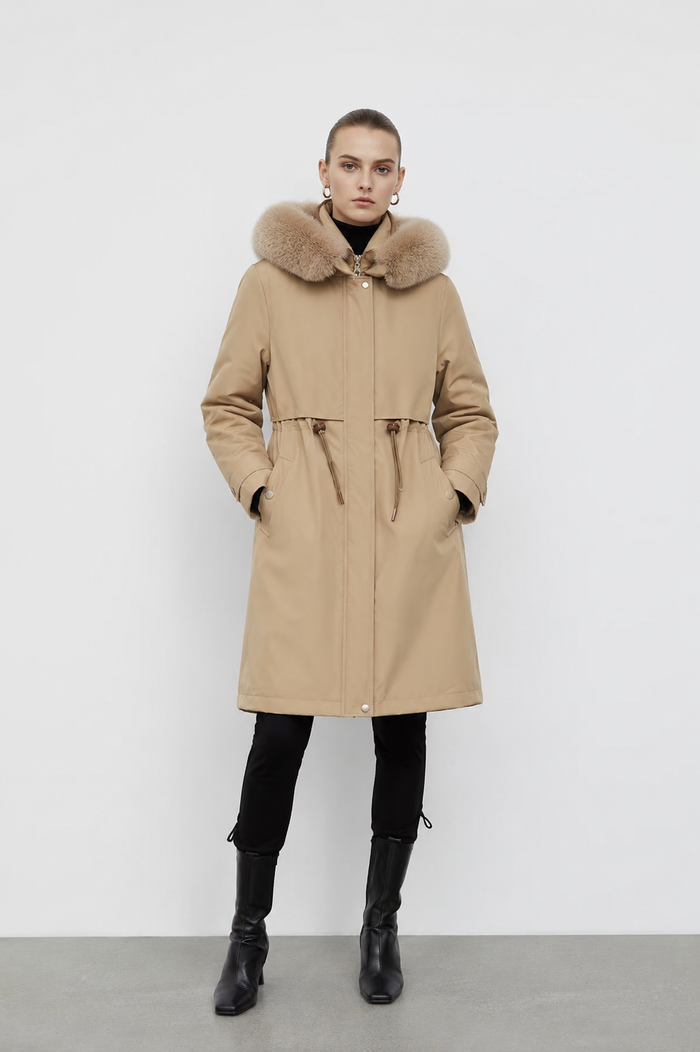 Longline Parka Coat with Fur Collar