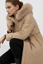 Longline Parka Coat with Fur Collar