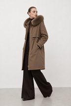 Longline Parka Coat with Fur Collar