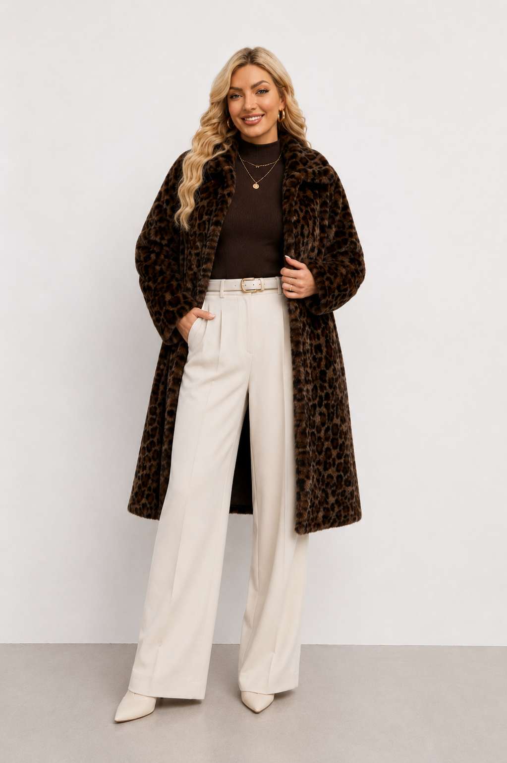 Patterned High-Pile Longline Coat