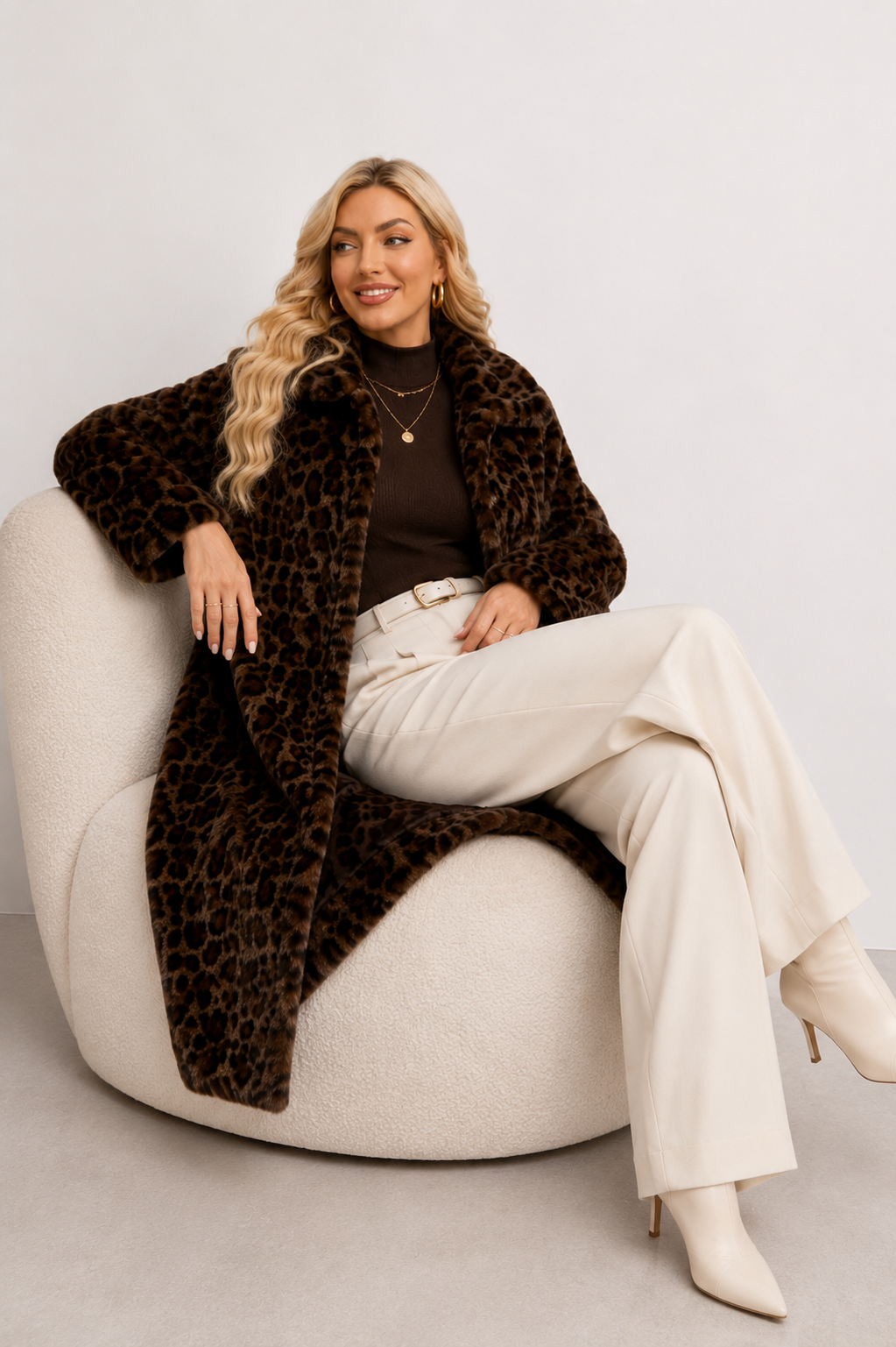 Patterned High-Pile Longline Coat