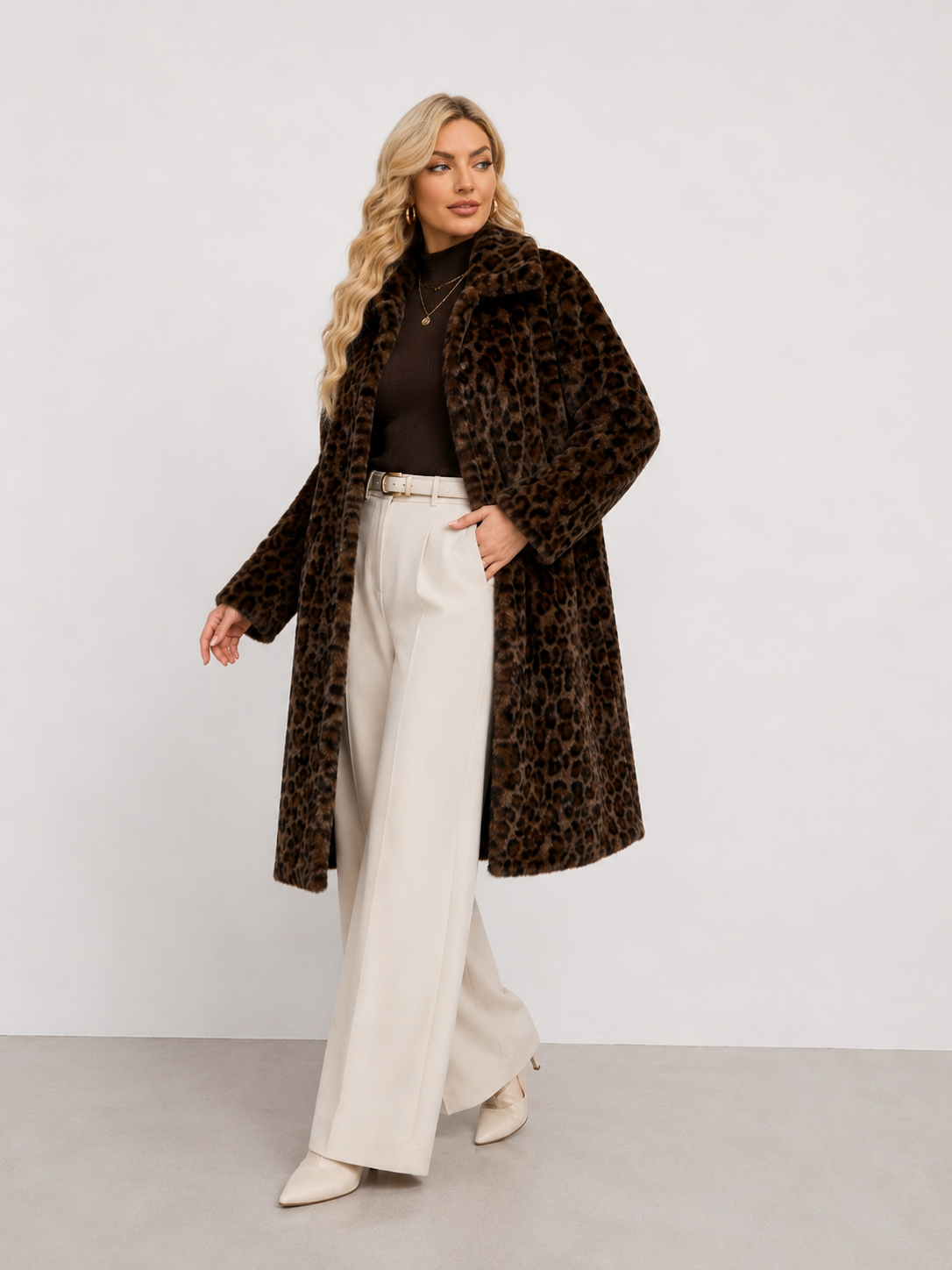 Patterned High-Pile Longline Coat