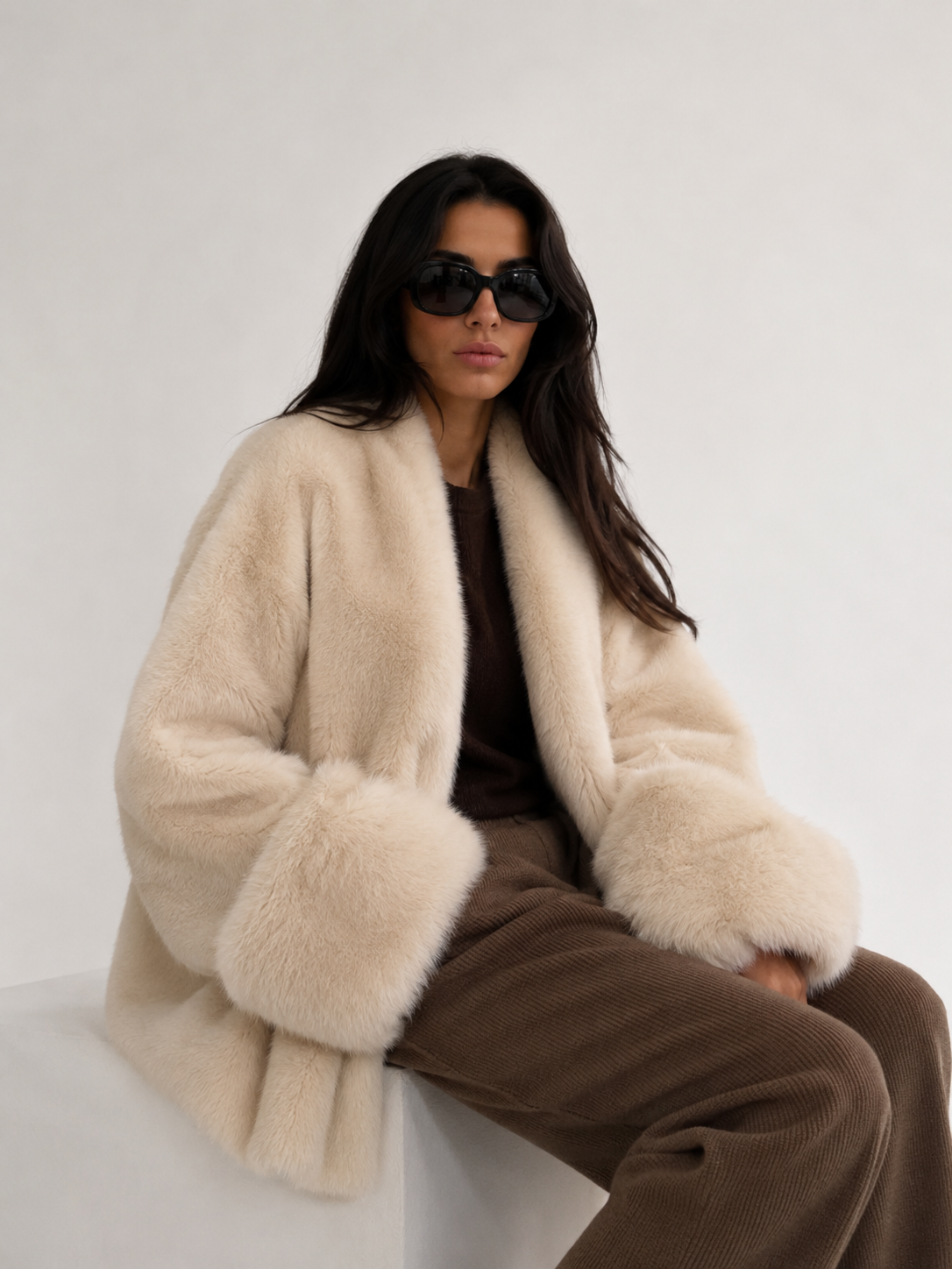 Fur-Trim Oversized Coat