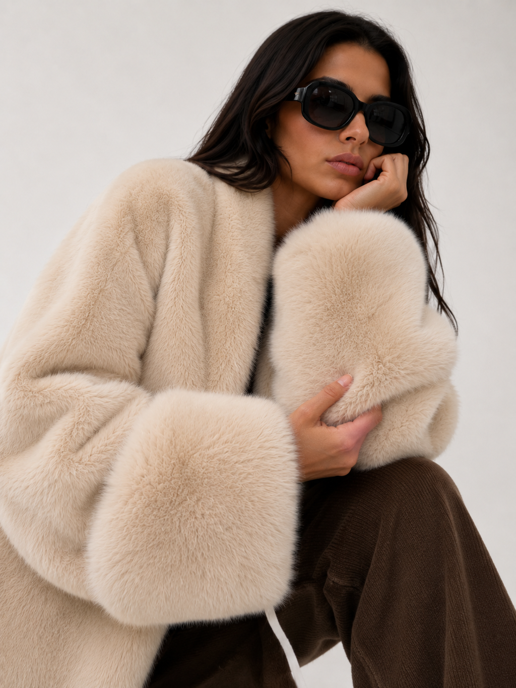 Fur-Trim Oversized Coat