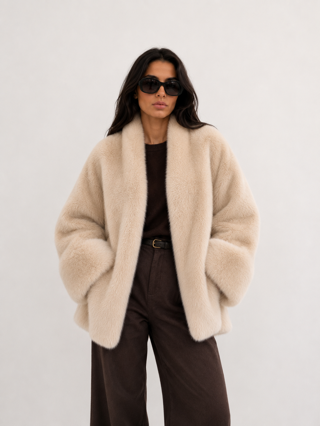 Fur-Trim Oversized Coat