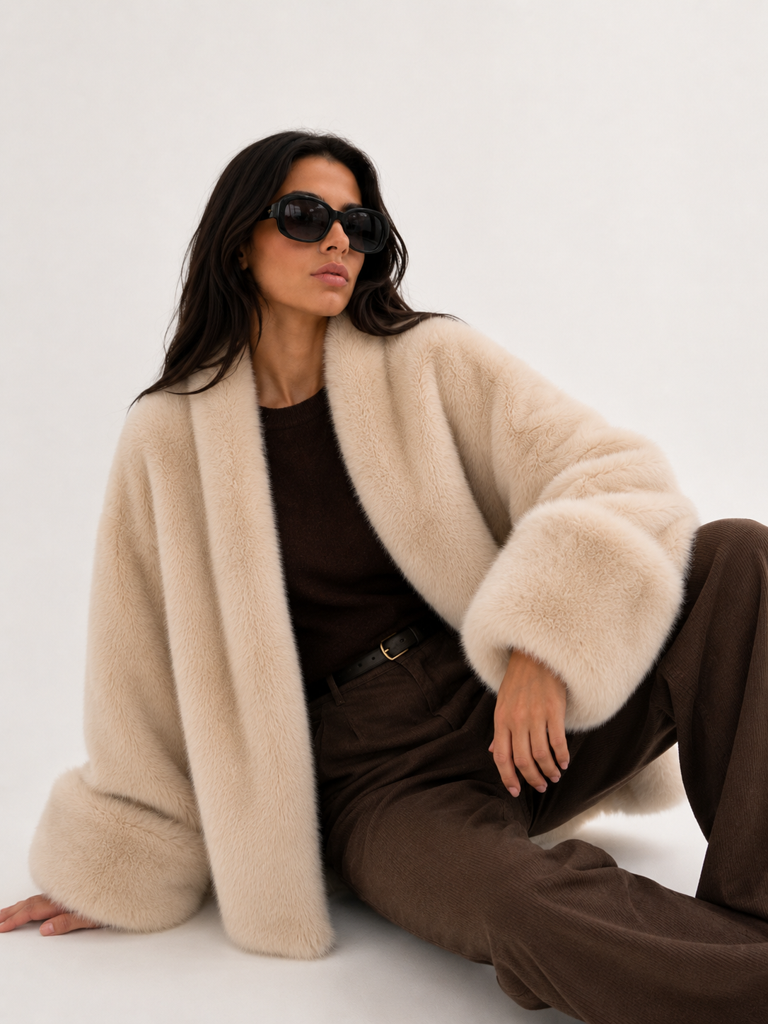 Fur-Trim Oversized Coat