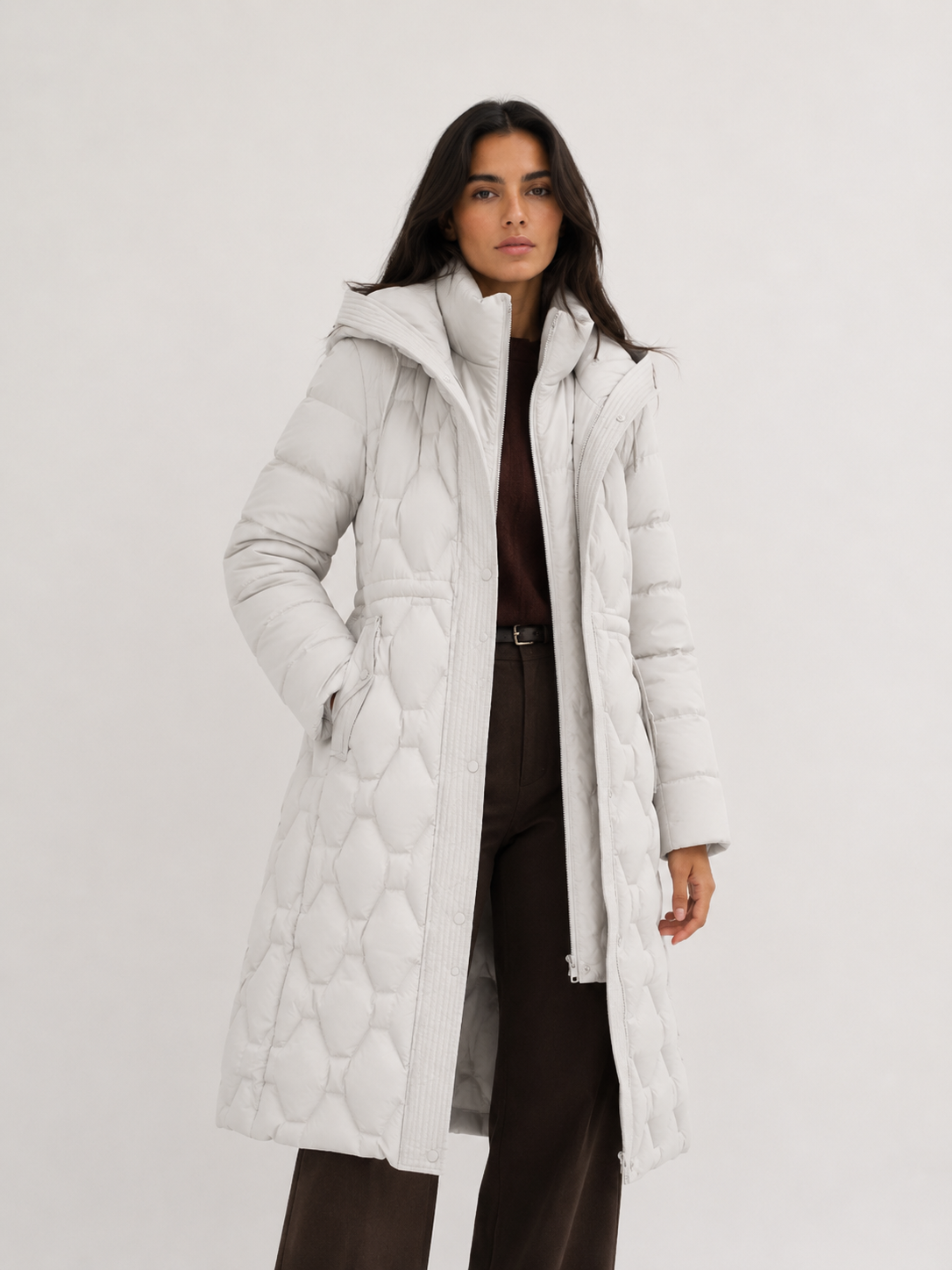 Quilted Longline Hooded Coat