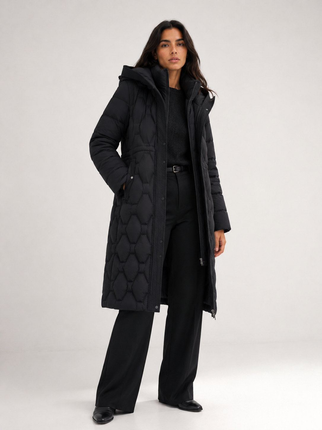 Quilted Longline Hooded Coat