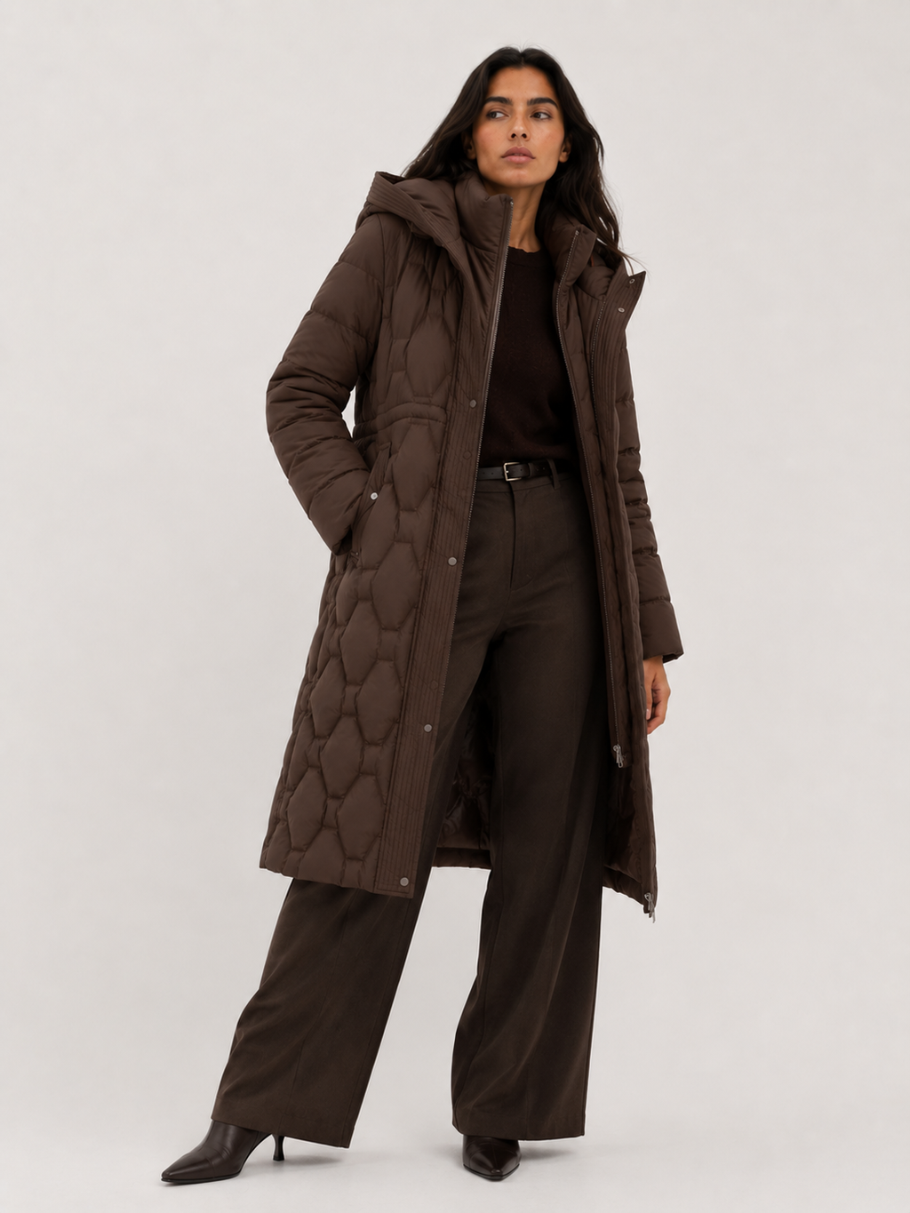 Quilted Longline Hooded Coat