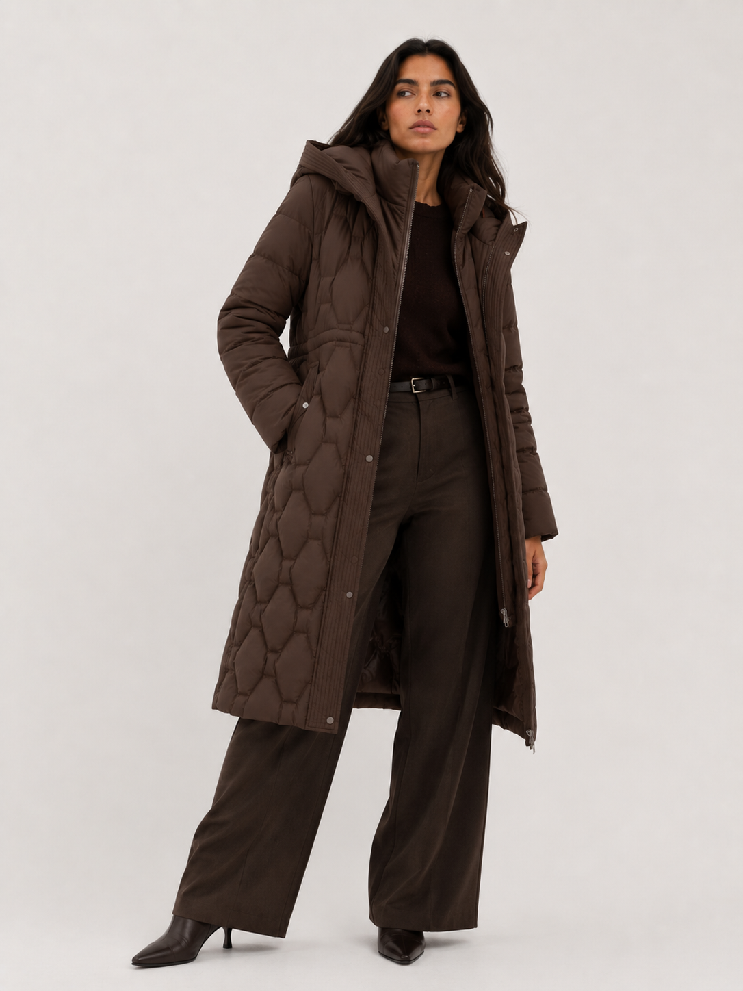 Quilted Longline Hooded Coat