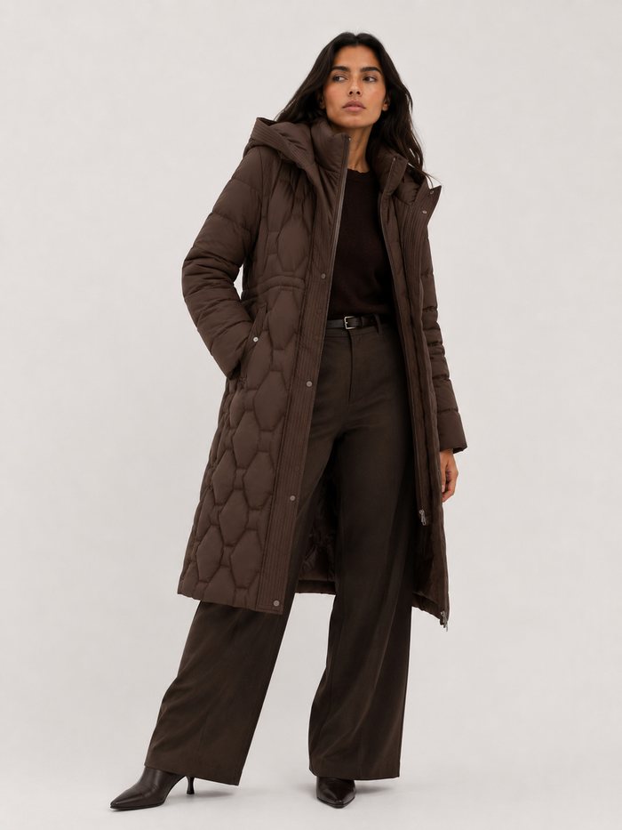Quilted Longline Hooded Coat