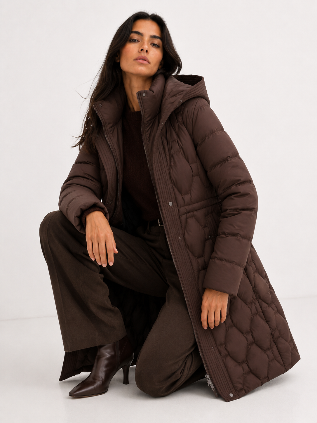 Quilted Longline Hooded Coat