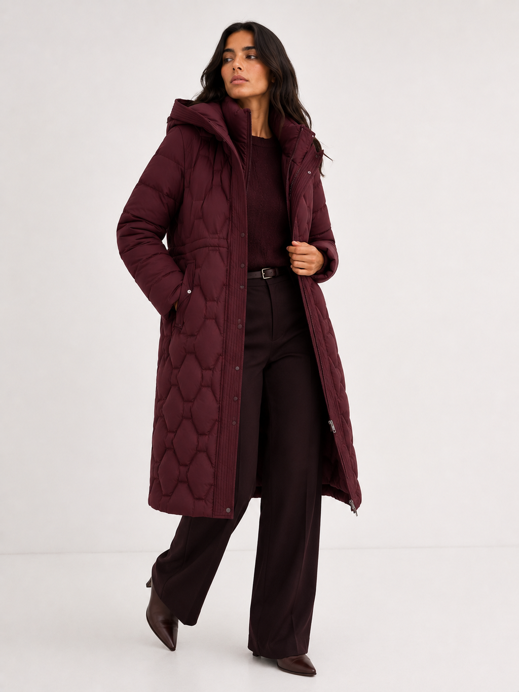 Quilted Longline Hooded Coat