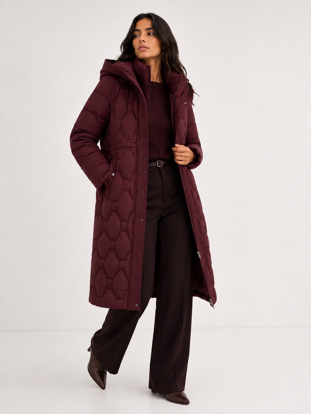 Quilted Longline Hooded Coat