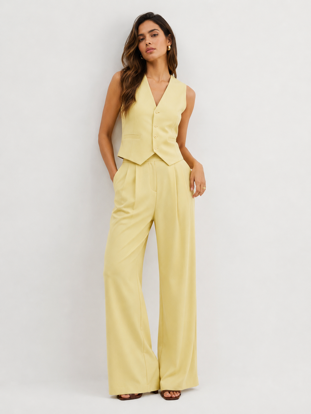 Tailored Sleeveless Waistcoat and Wide-Leg Trouser Set