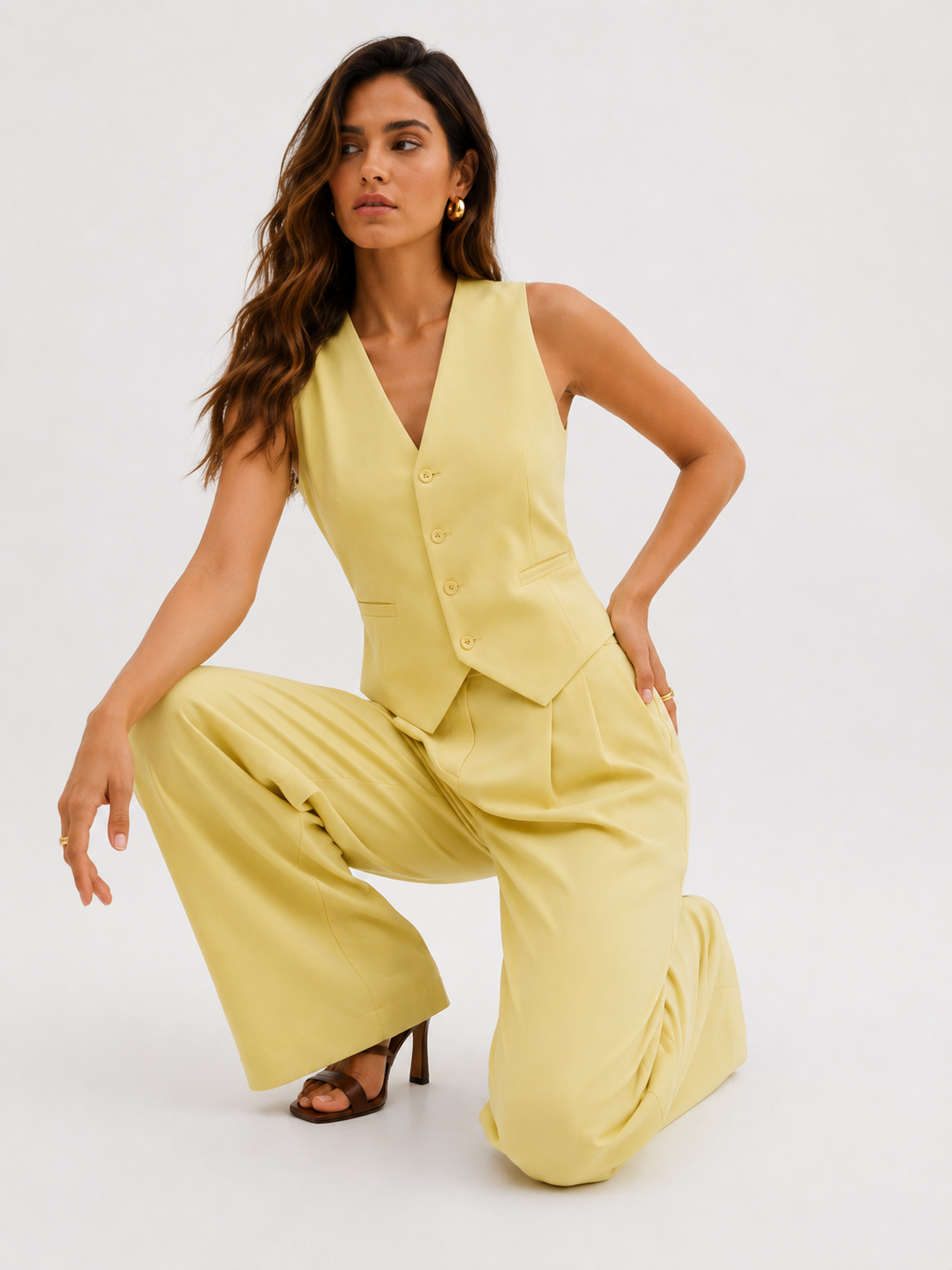 Tailored Sleeveless Waistcoat and Wide-Leg Trouser Set