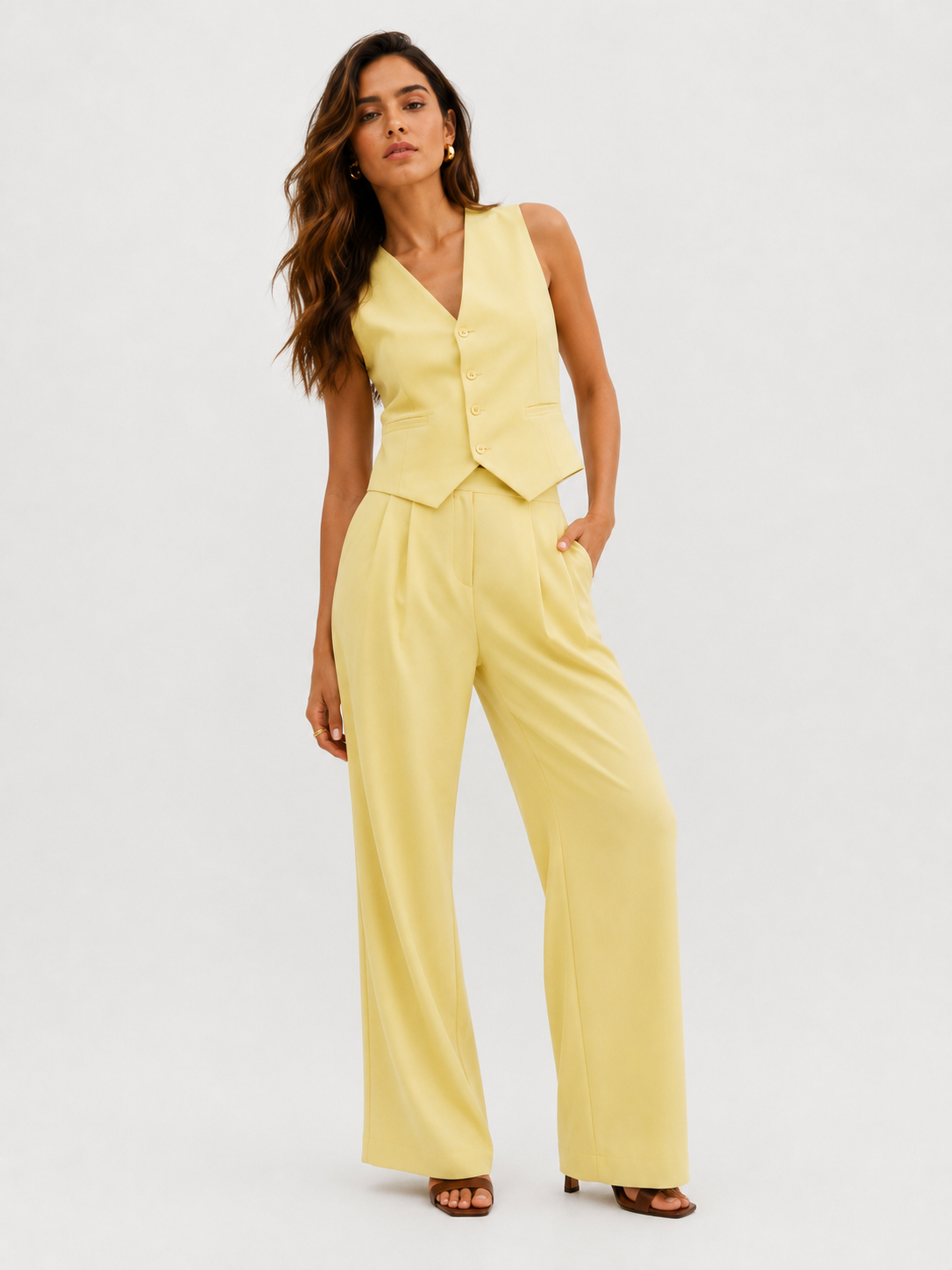 Tailored Sleeveless Waistcoat and Wide-Leg Trouser Set