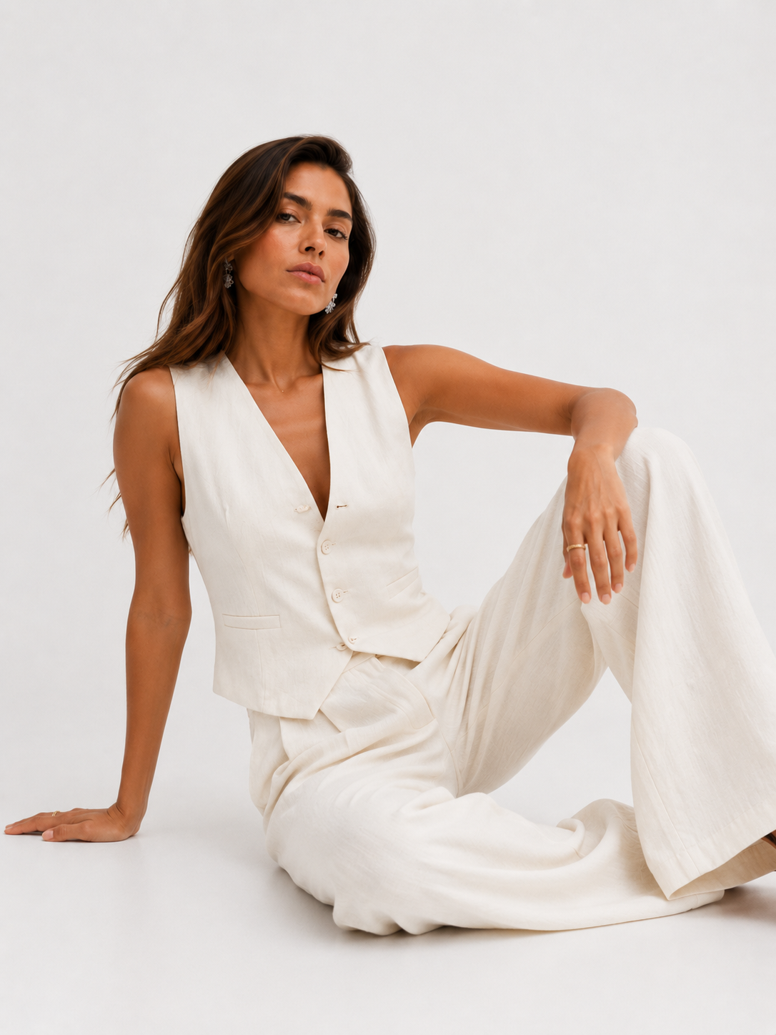 Tailored Sleeveless Waistcoat and Wide-Leg Trouser Set