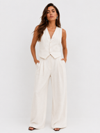 Tailored Sleeveless Waistcoat and Wide-Leg Trouser Set