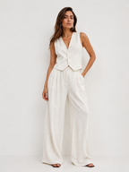 Tailored Sleeveless Waistcoat and Wide-Leg Trouser Set