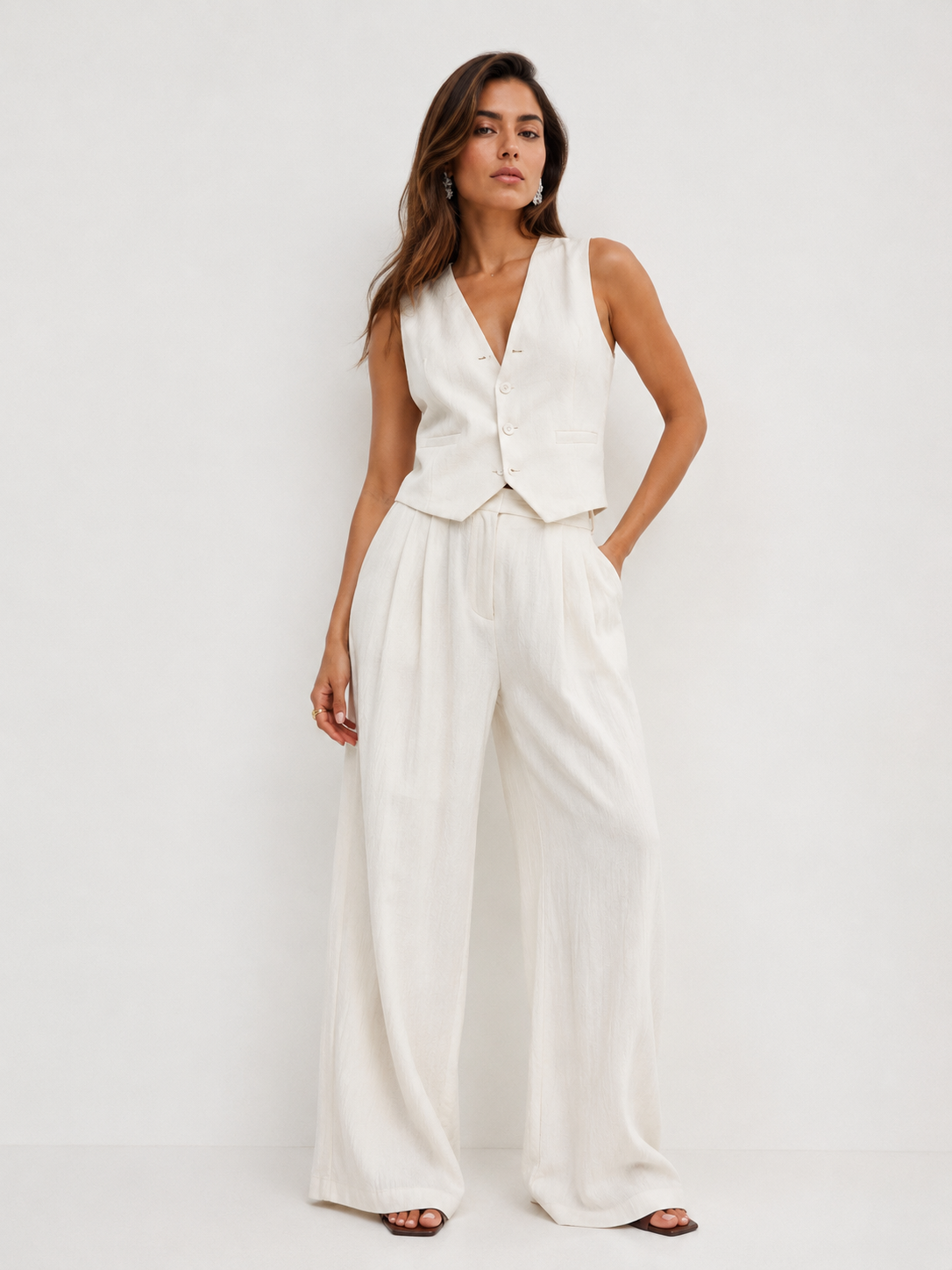 Tailored Sleeveless Waistcoat and Wide-Leg Trouser Set