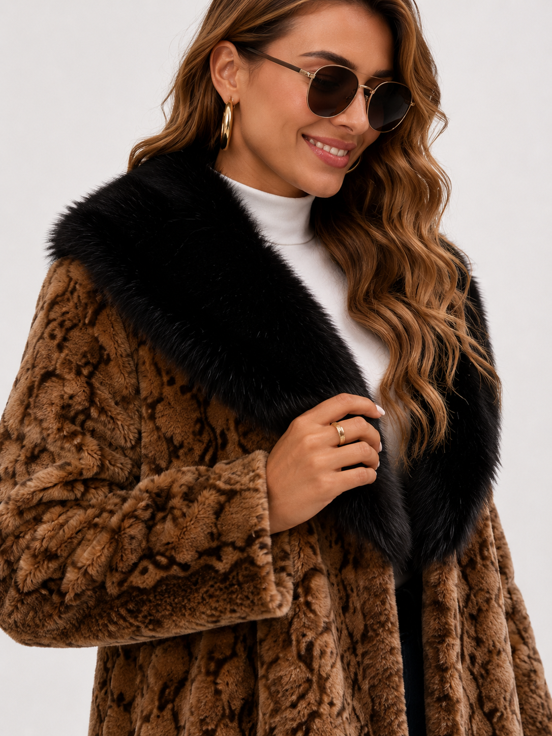 Collared Faux Fur Midi Coat