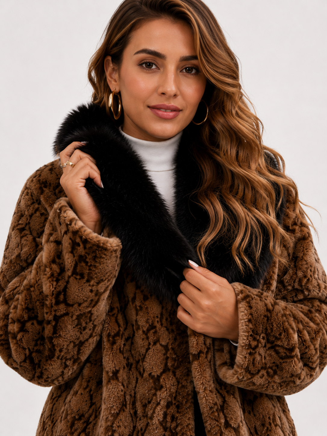 Collared Faux Fur Midi Coat