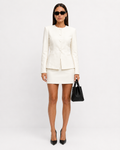 Tailored Button-Front Fitted Blazer & Mini Skirt Co-ord