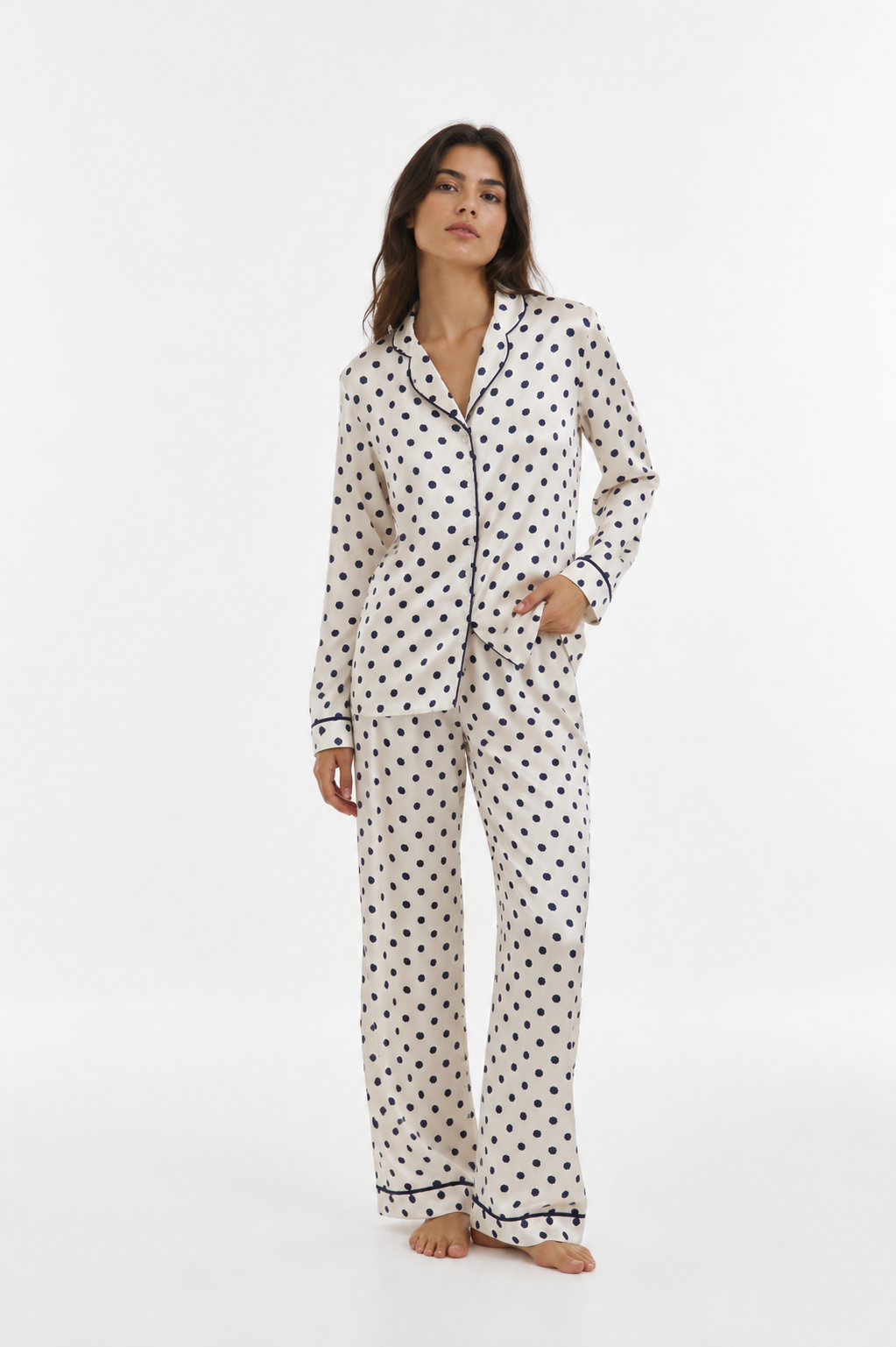 Women’s Printed Pyjama Set – Button-Through Long Sleeve Top & Wide-Leg Trousers