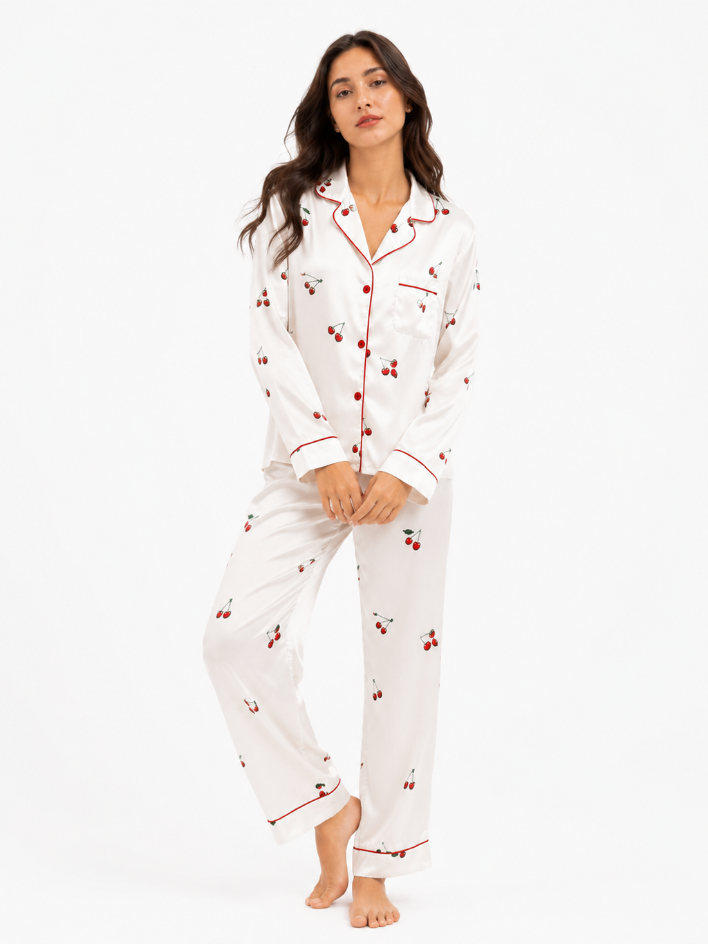 Women’s Pyjama Set – Button-Through Long Sleeve Shirt & Full-Length Trousers