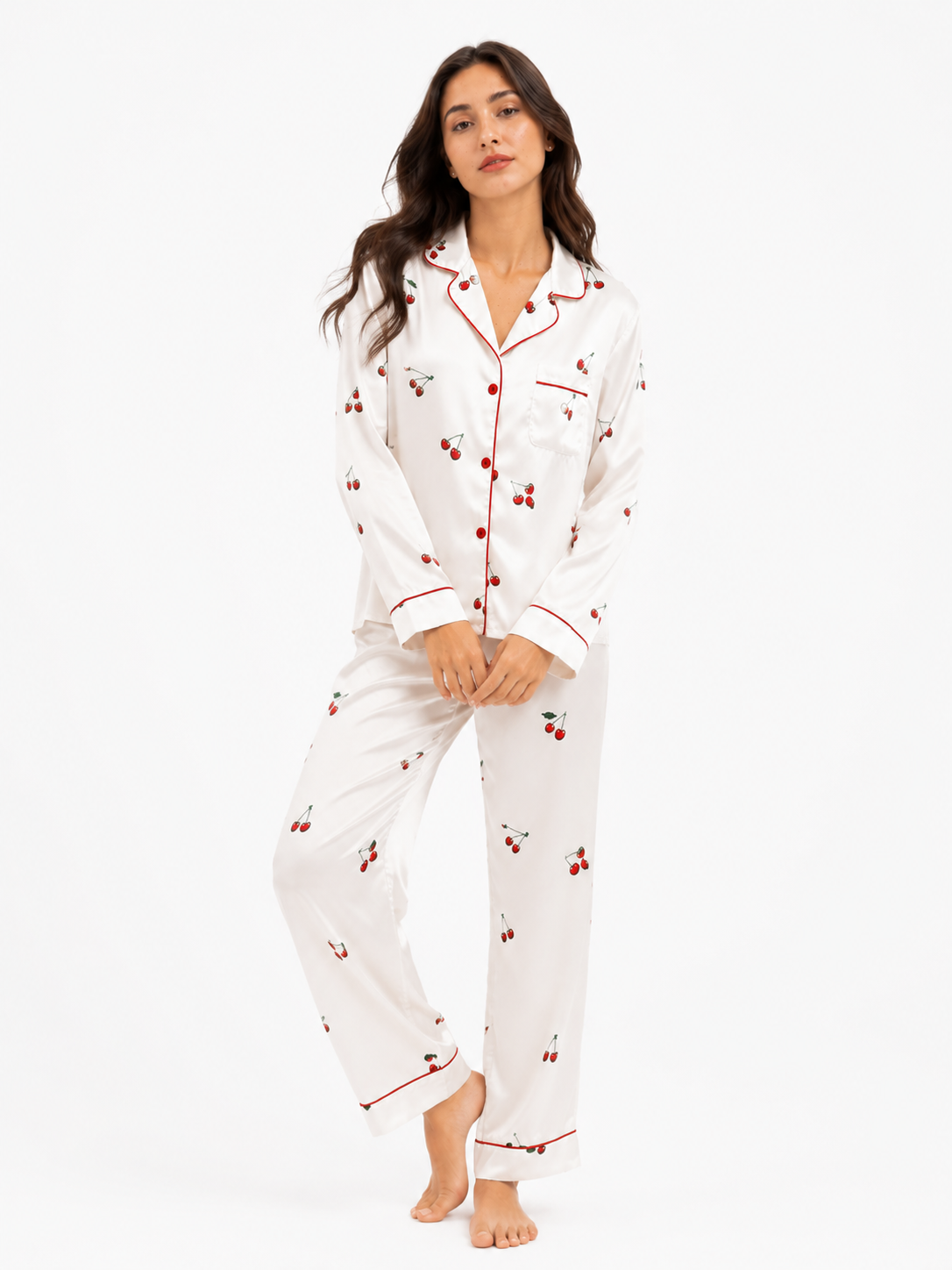 Women’s Pyjama Set – Button-Through Long Sleeve Shirt & Full-Length Trousers