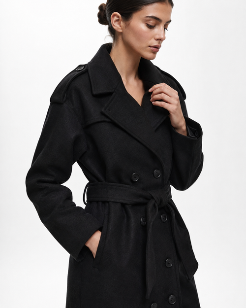 Belted Cape-Style Longline Coat