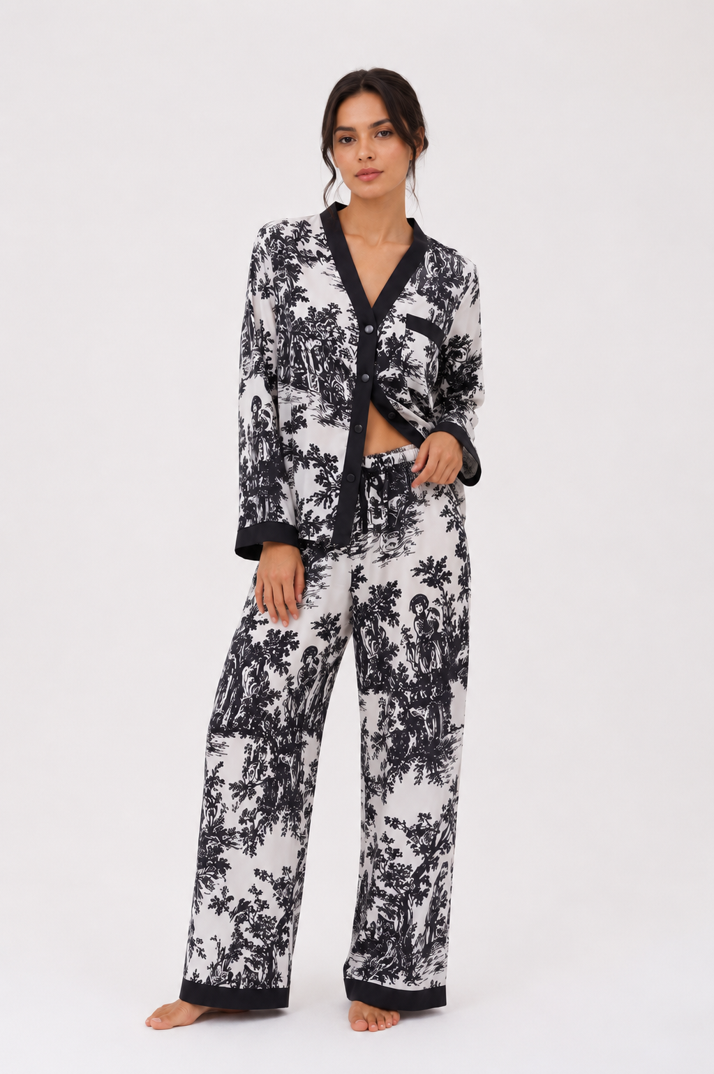 Long-sleeve button-through pyjama shirt