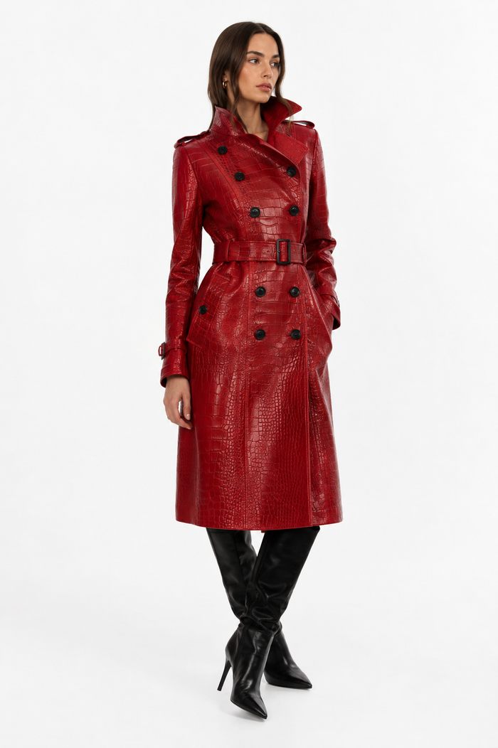 Structured Croc-Effect Trench Coat