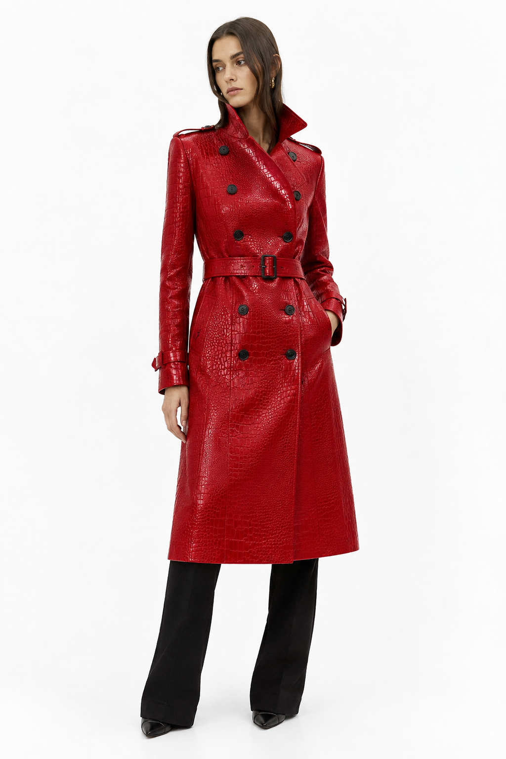 Structured Croc-Effect Trench Coat