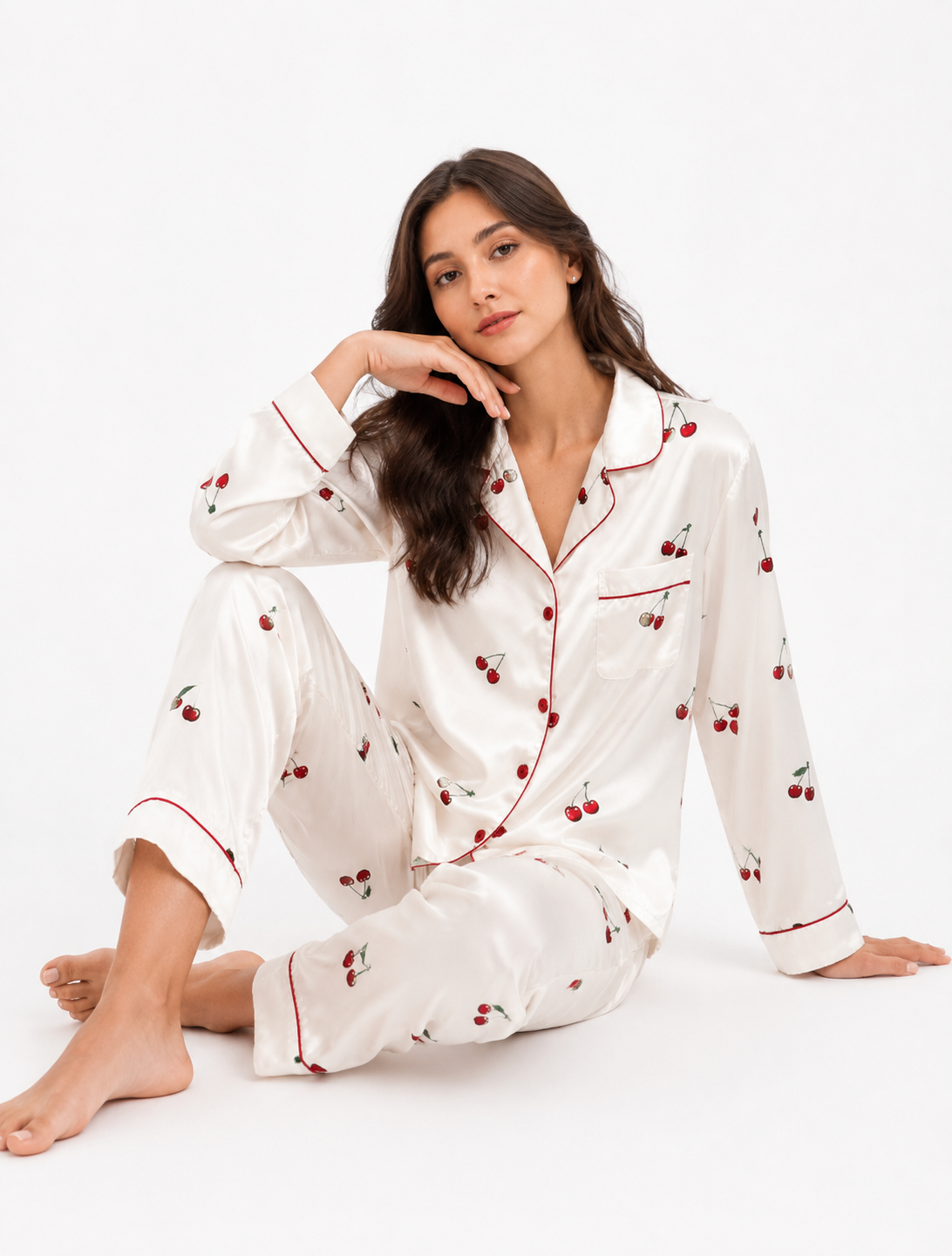 Women’s Pyjama Set – Button-Through Long Sleeve Shirt & Full-Length Trousers